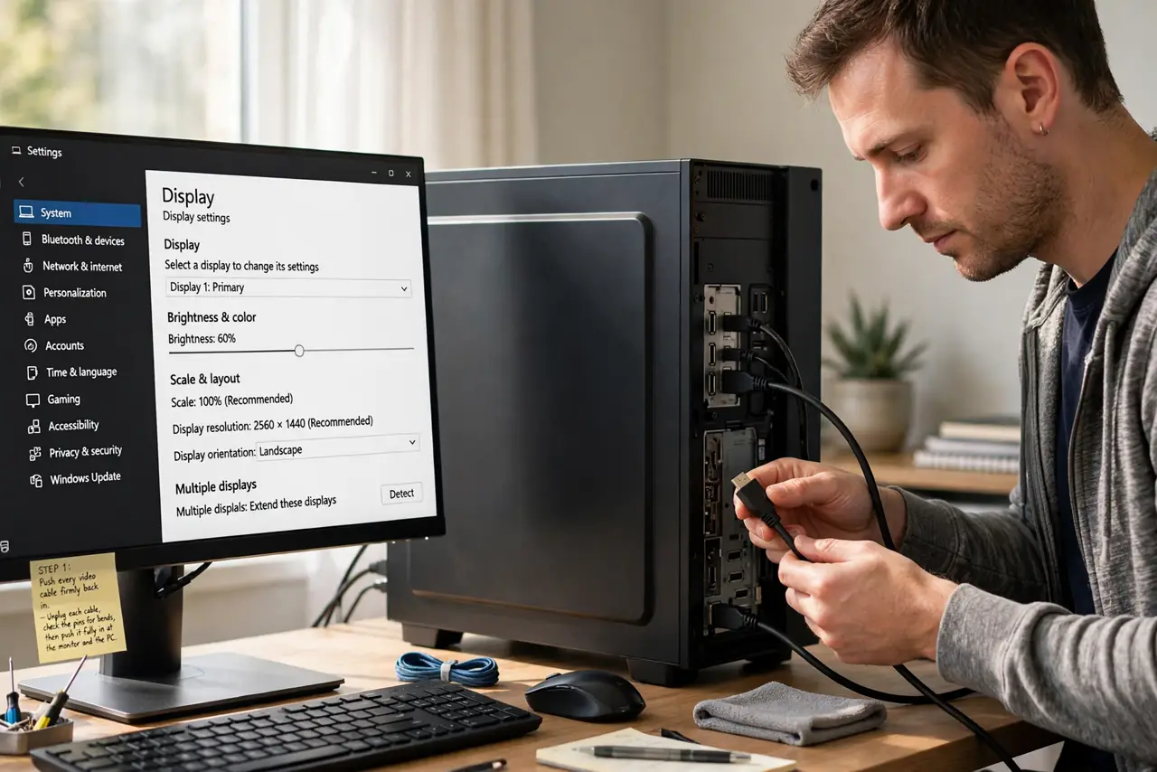 Display Shows No Signal After Moving Your PC? — step 1 being performed on the device.
