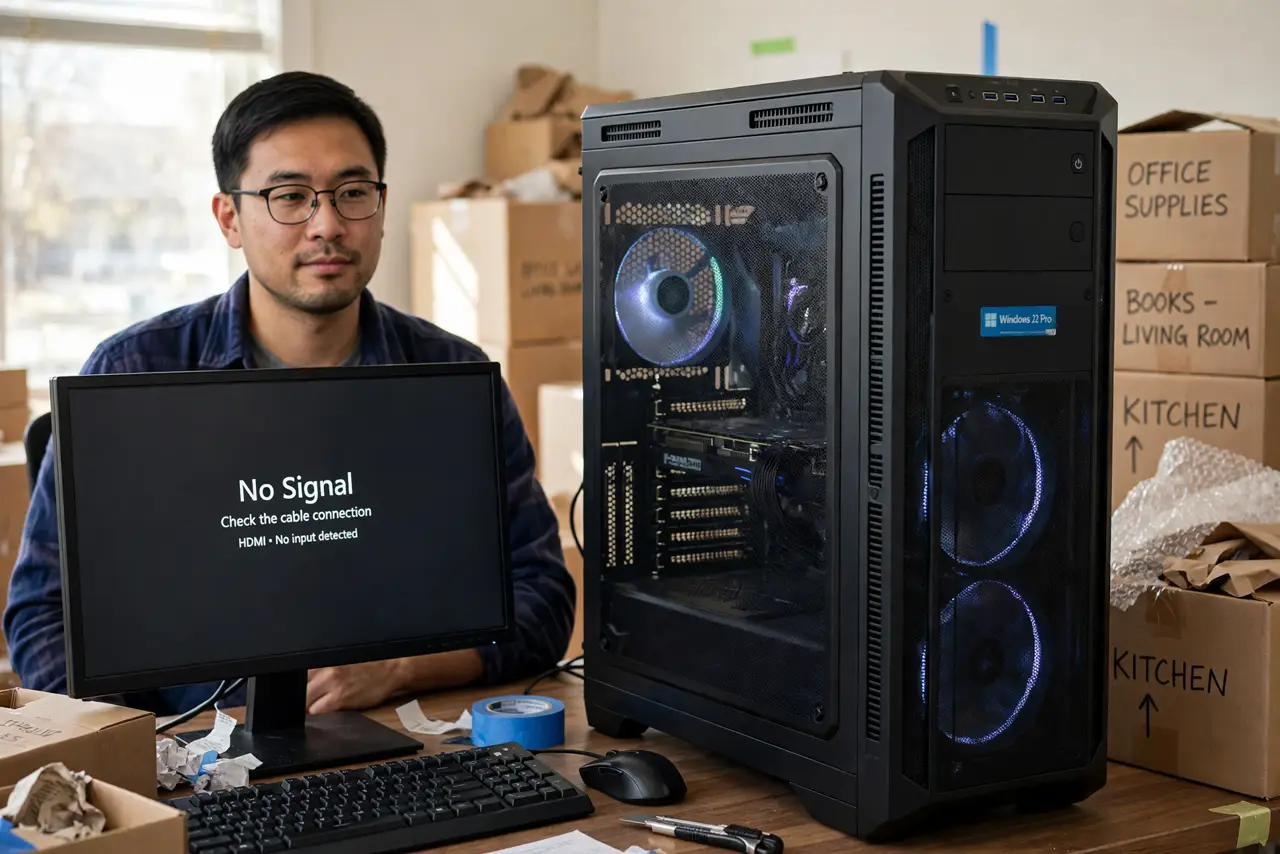 Display Shows No Signal After Moving Your PC? — photo showing the situation described in the guide.