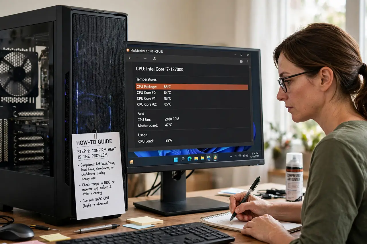 Computer Overheats After Dust Builds Up? Fix It — step 1 being performed on the device.