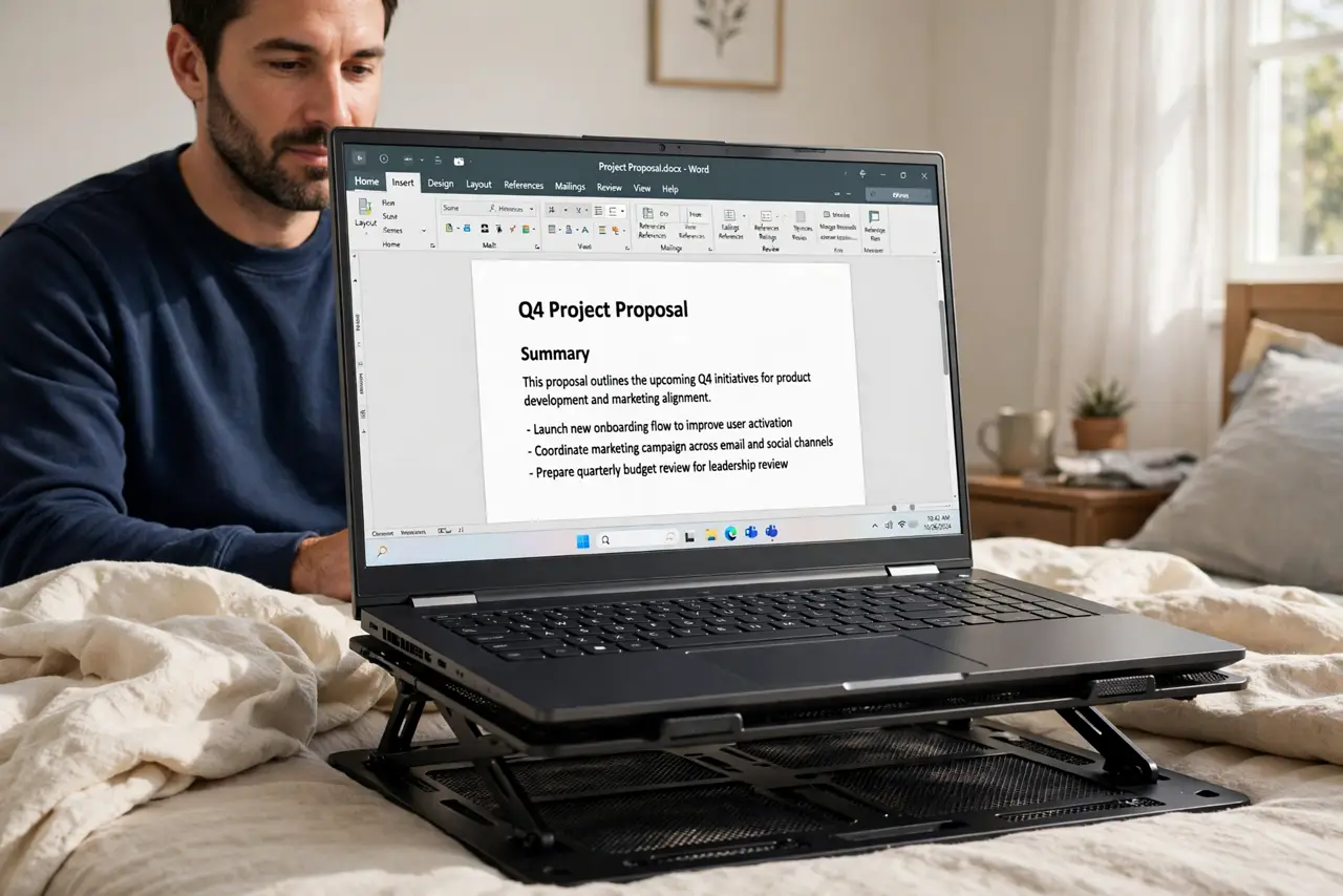 Computer Overheats on a Soft Bed? Cool It Down — photo showing the situation described in the guide.
