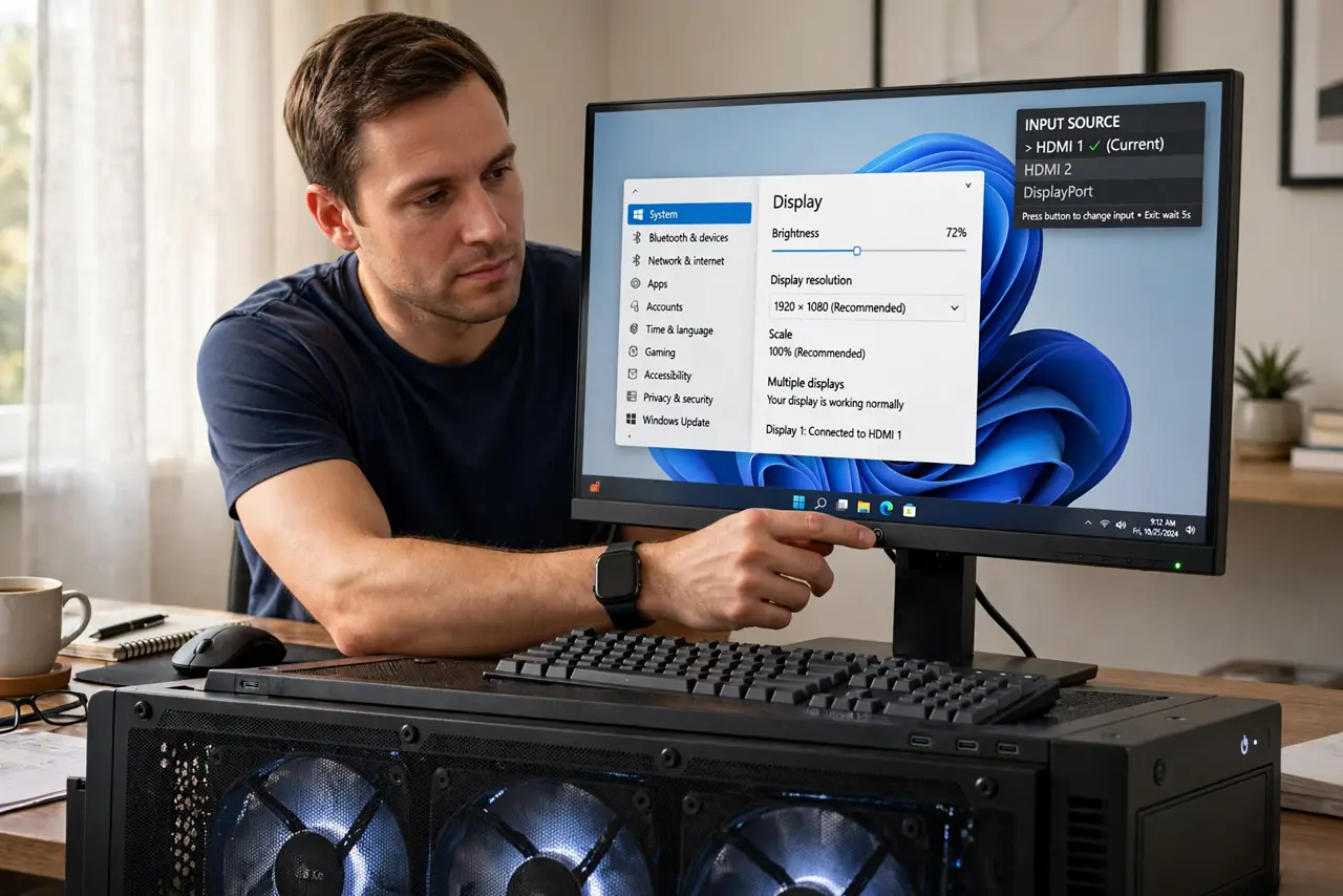 Computer Powers On but Shows No Display? Fix It — step 1 being performed on the device.