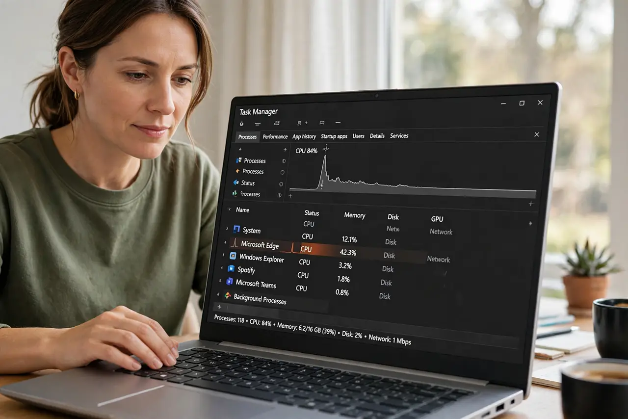 A person performing the first step: Catch the spike in Task Manager.