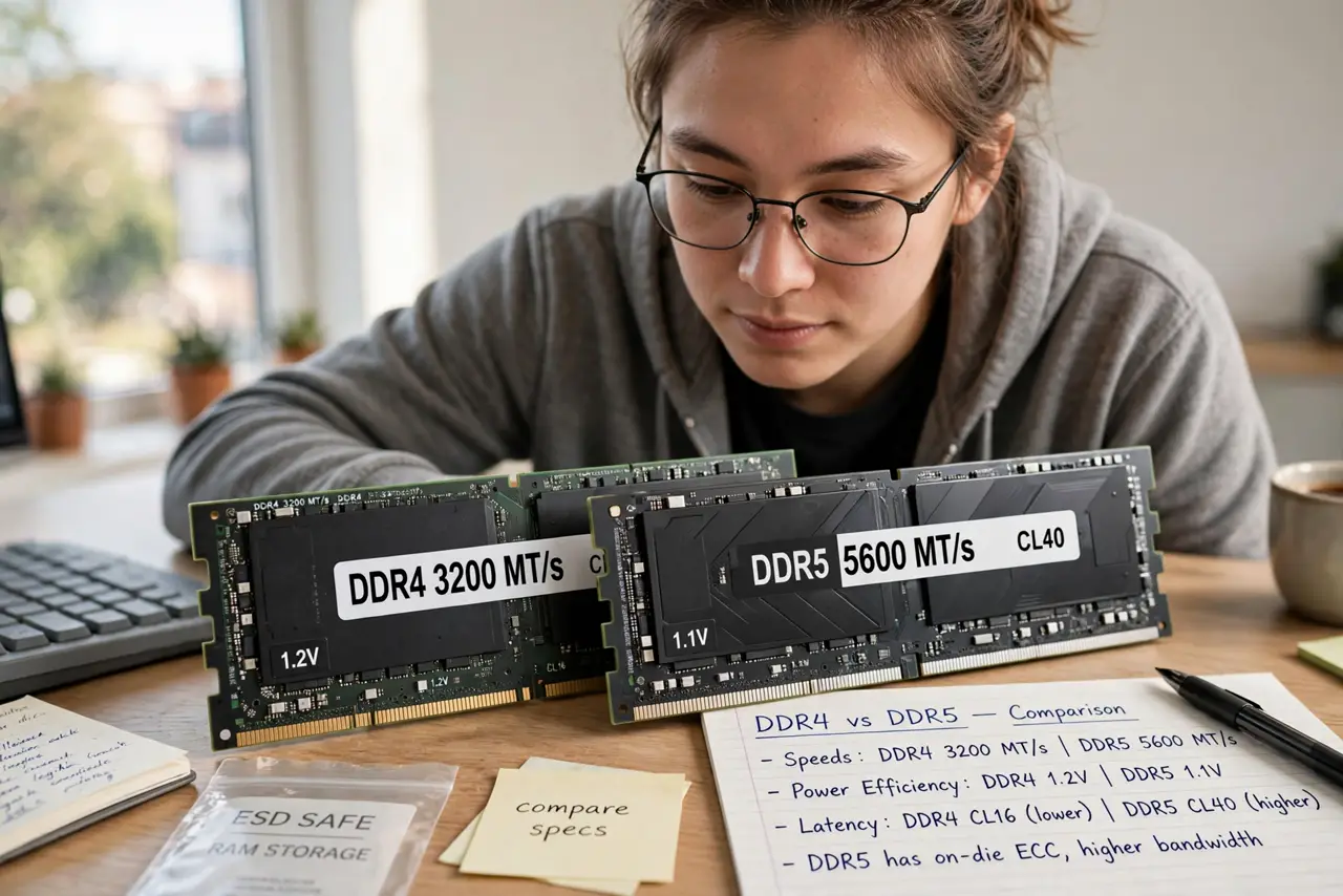 A person performing the first step: Learn the real differences. DDR5 brings higher speeds, better power efficiency, and.