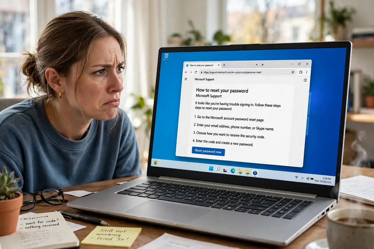 An annoyed adult looking at a Windows laptop where the browser opened is not the one they chose.