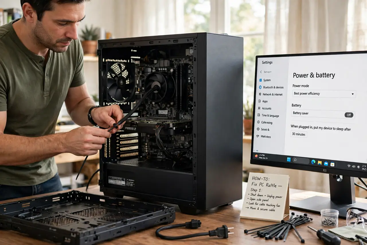 Desktop Fan Rattles on Startup? Fix It — step 1 being performed on the device.