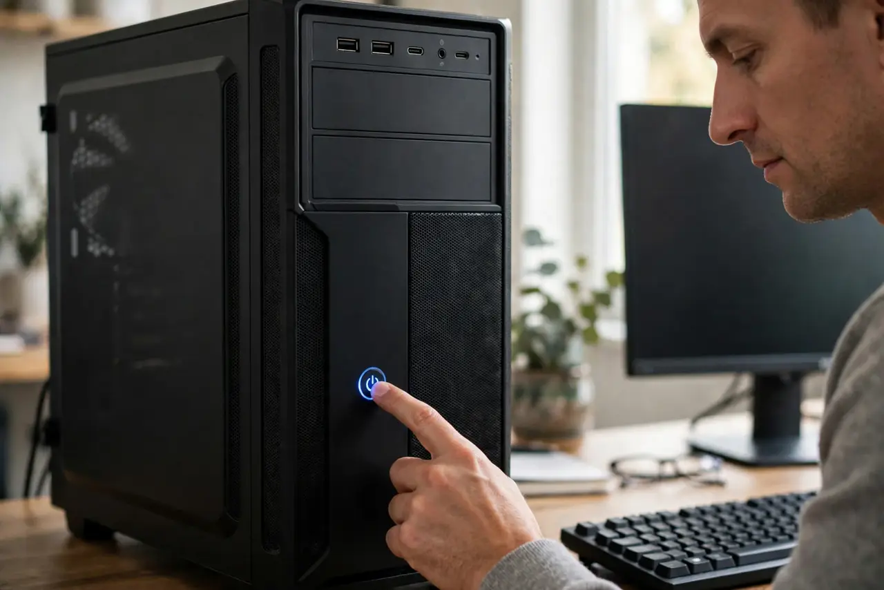 A person performing step 1: Try a short power-button press.