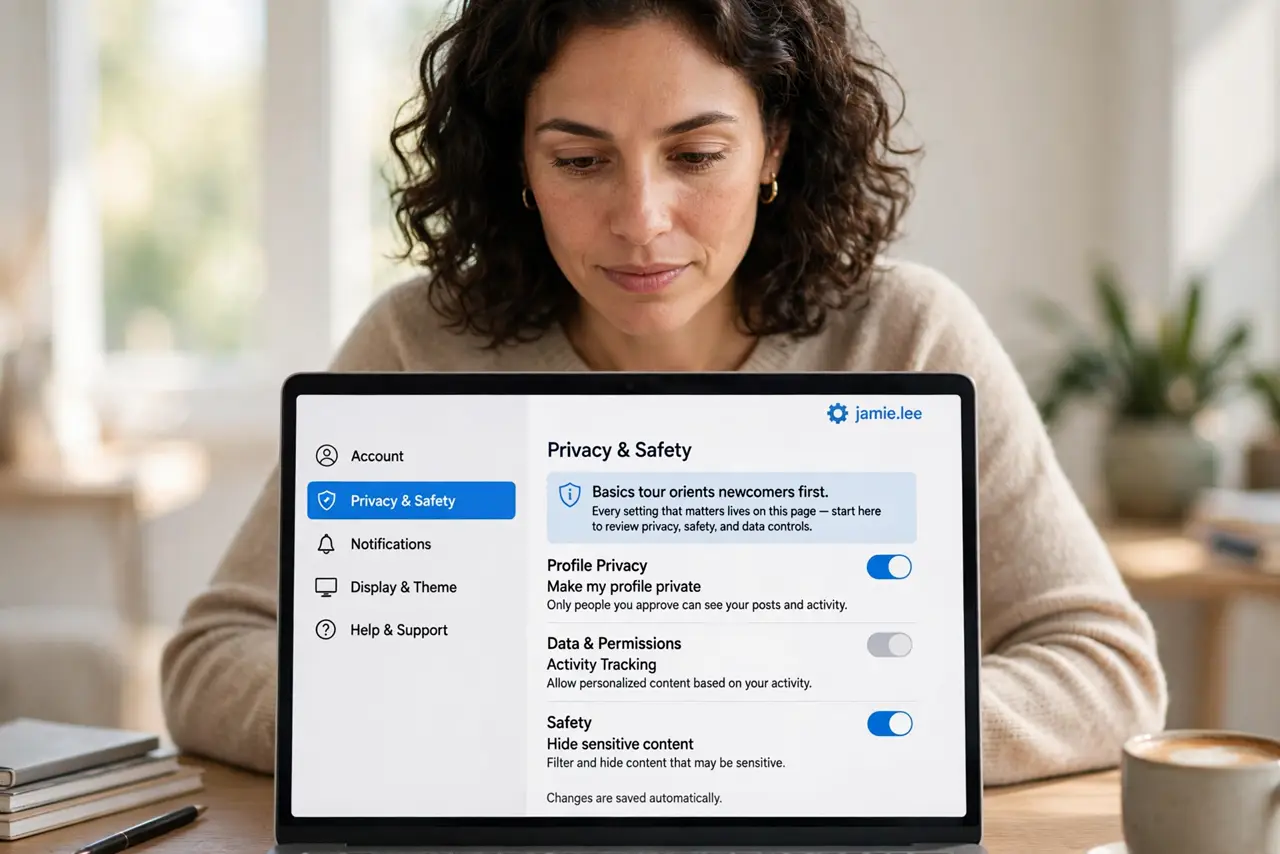A person performing the first step of the guide: Open Privacy and Safety.
