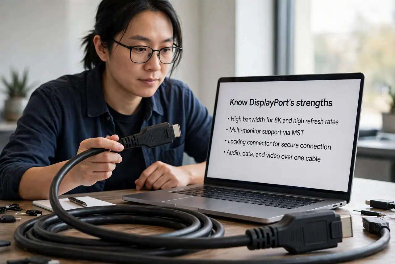 A person calmly performing the guide's first step: Know DisplayPort's strengths.