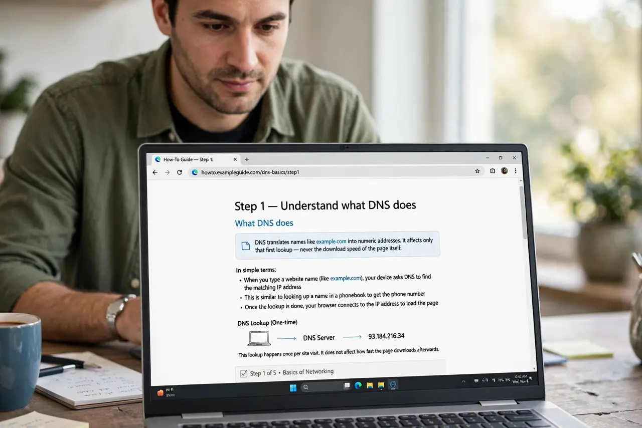 Changing DNS Speeds Up or Slows Down Browsing — step 1 being performed on the device.