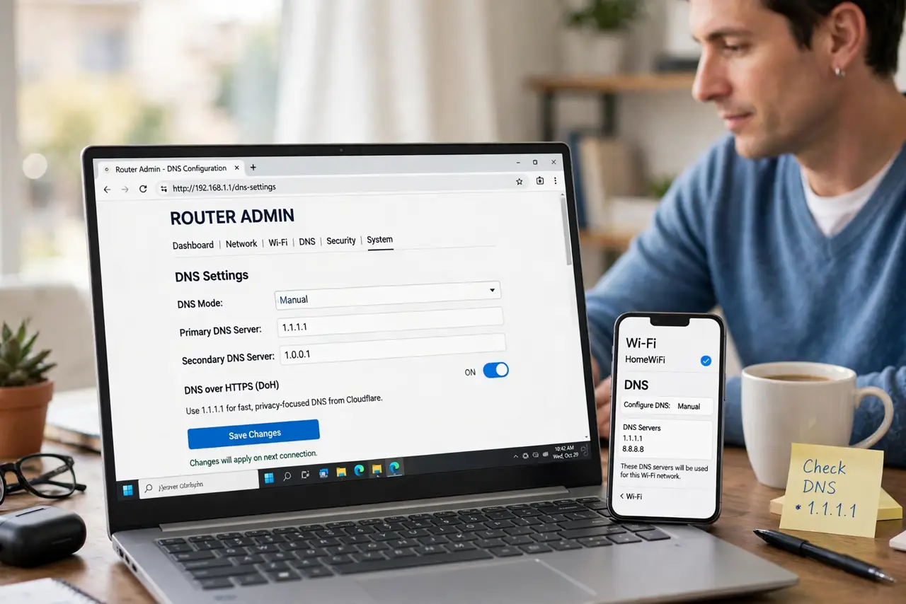 DNS on the Router vs on One Device — photo showing the situation described in the guide.