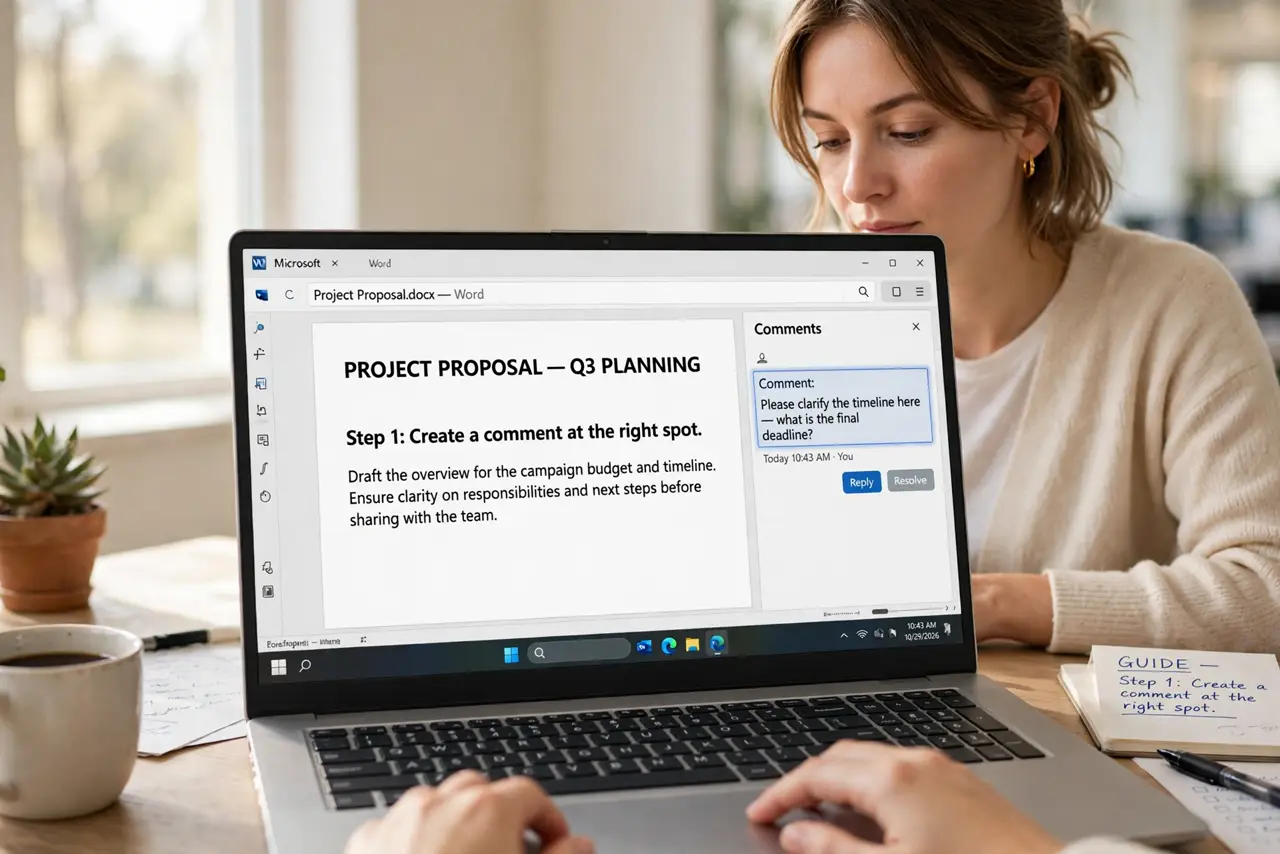 A person doing the guide's first step: Create a comment at the right spot.