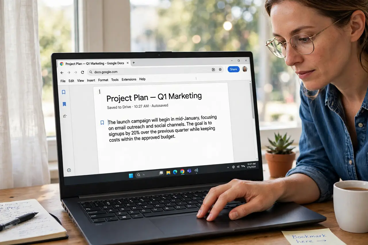 A person performing the first step: Place the cursor precisely. Click exactly where the anchor belongs — the start of the paragraph or table. Precision now.