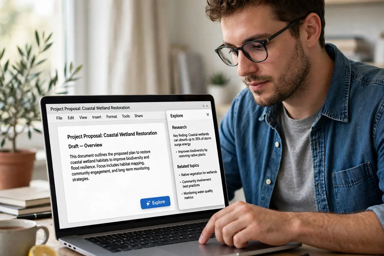 A person performing the first step of the guide: Open the Explore panel.