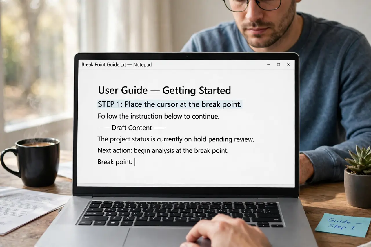 A person doing the guide's first step: Place the cursor at the break point.