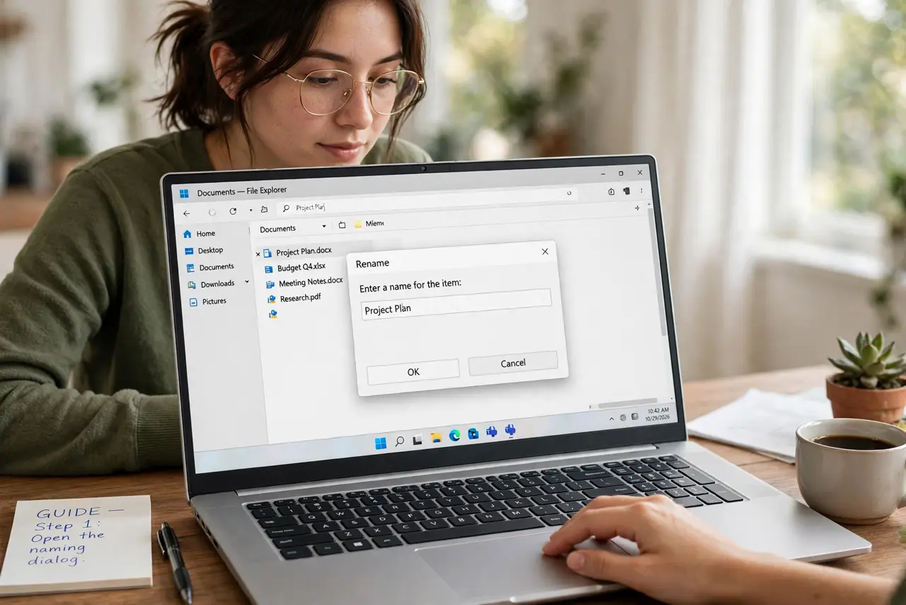 A person doing the guide's first step: Open the naming dialog.