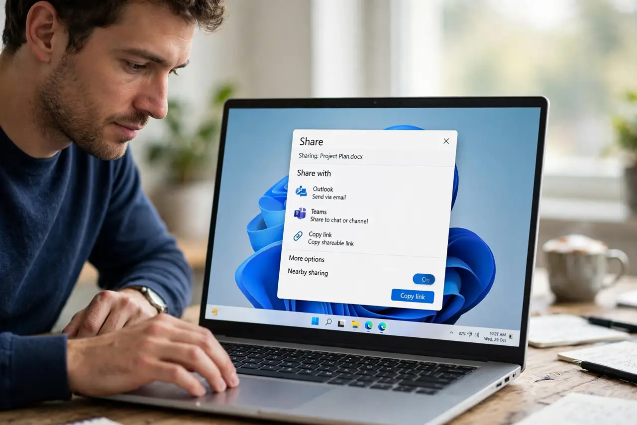 A person doing the guide's first step: Open the Share dialog.