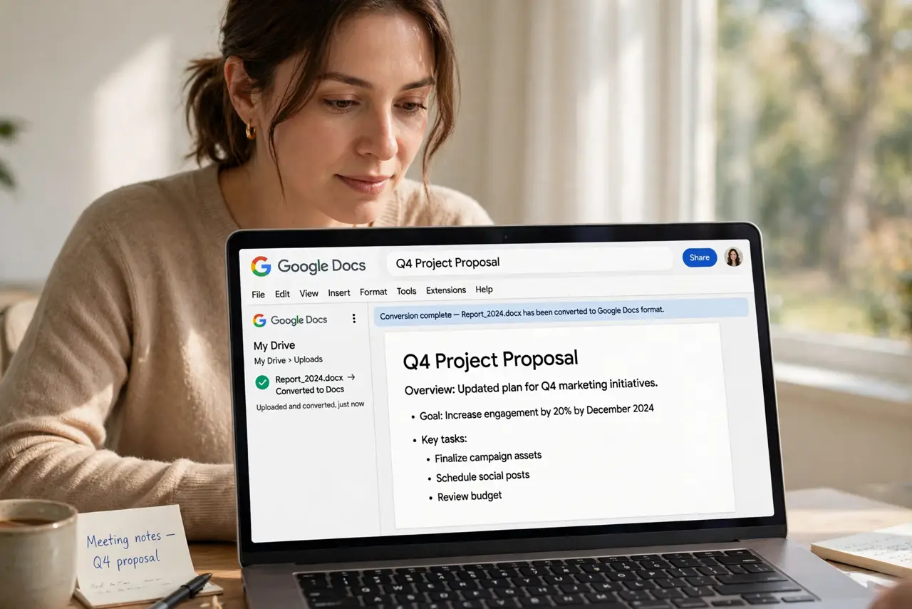 A person performing the first step of the guide: Open the document in Google Docs.