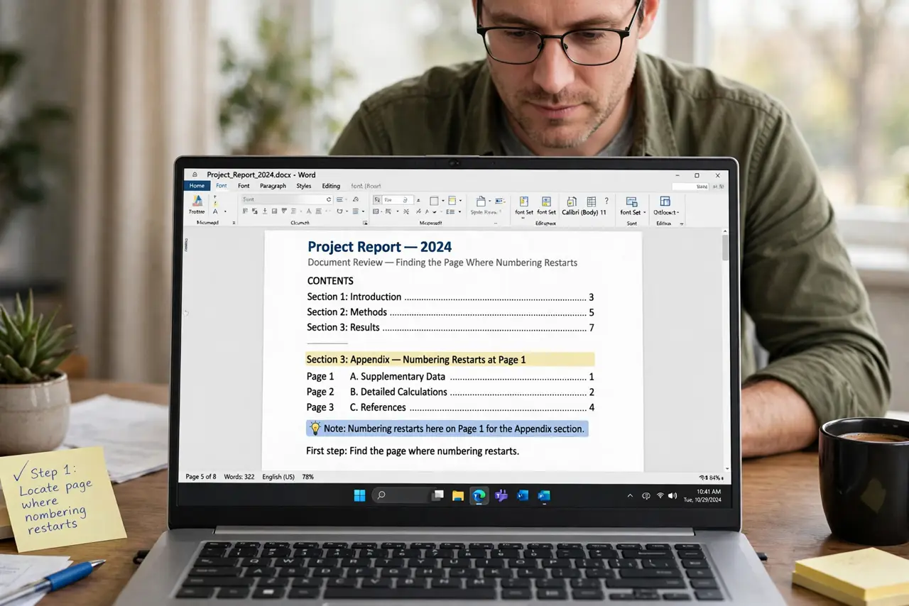 Person performing step 1 of Document Page Numbers Restart? Fix It