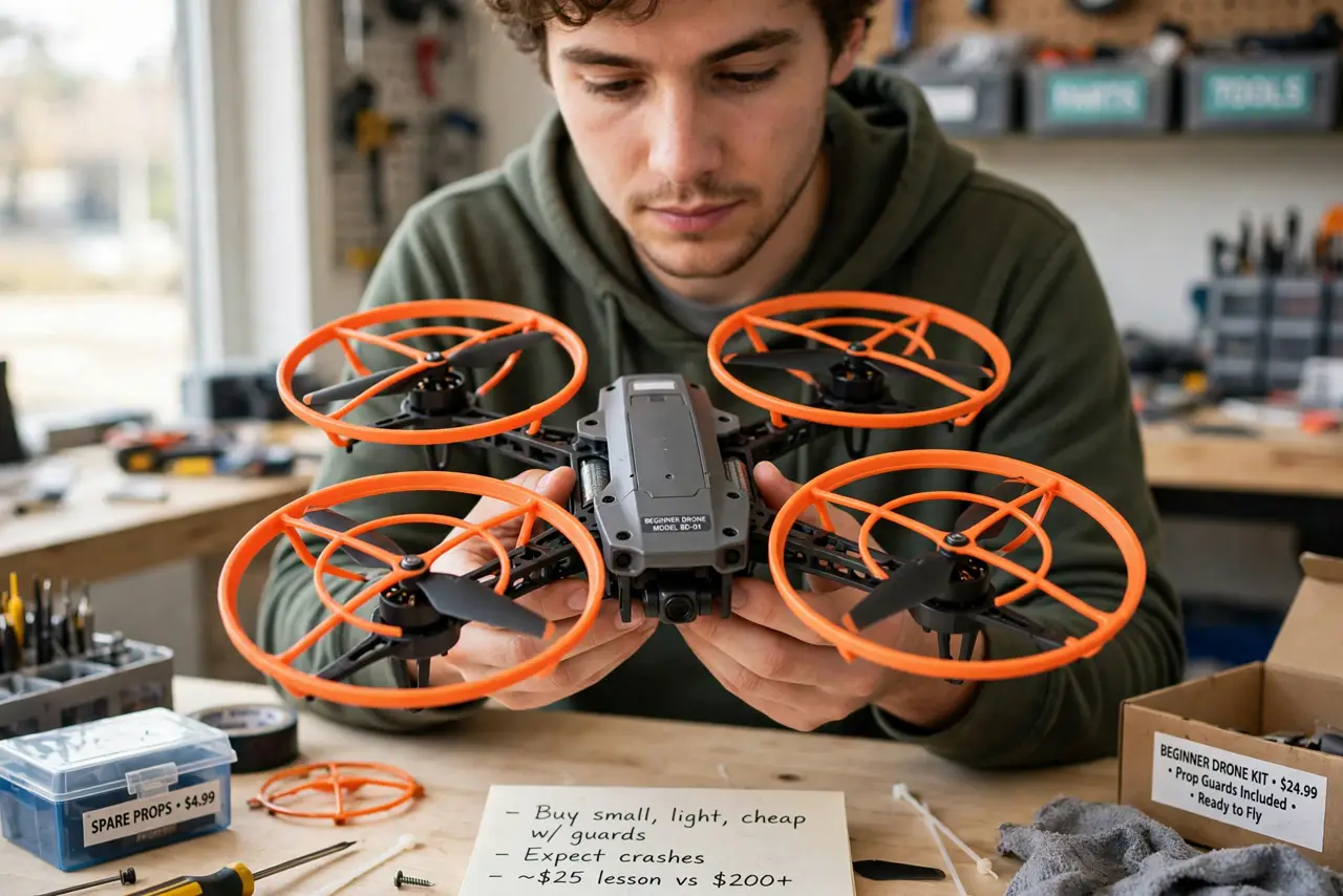 A person performing the first step of the guide: Start with a beginner drone.