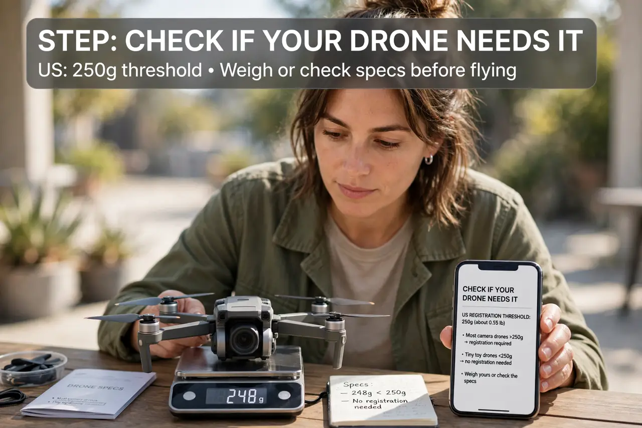 A person performing the first step of the guide: Check if your drone needs it.