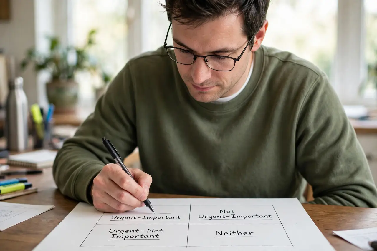 A person performing the first step of the guide: Draw the four boxes.