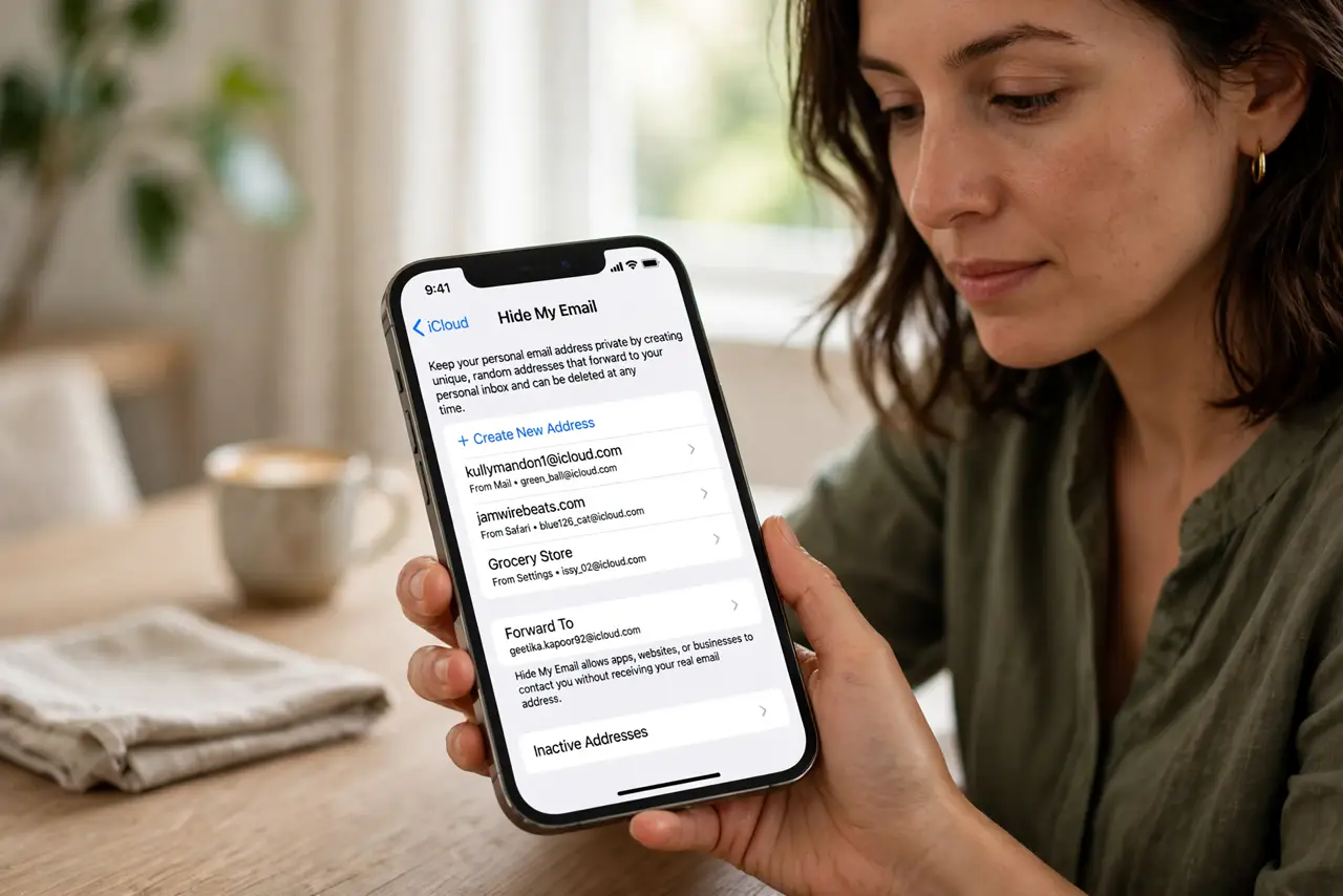 A person performing the first step of the guide: Open Hide My Email.