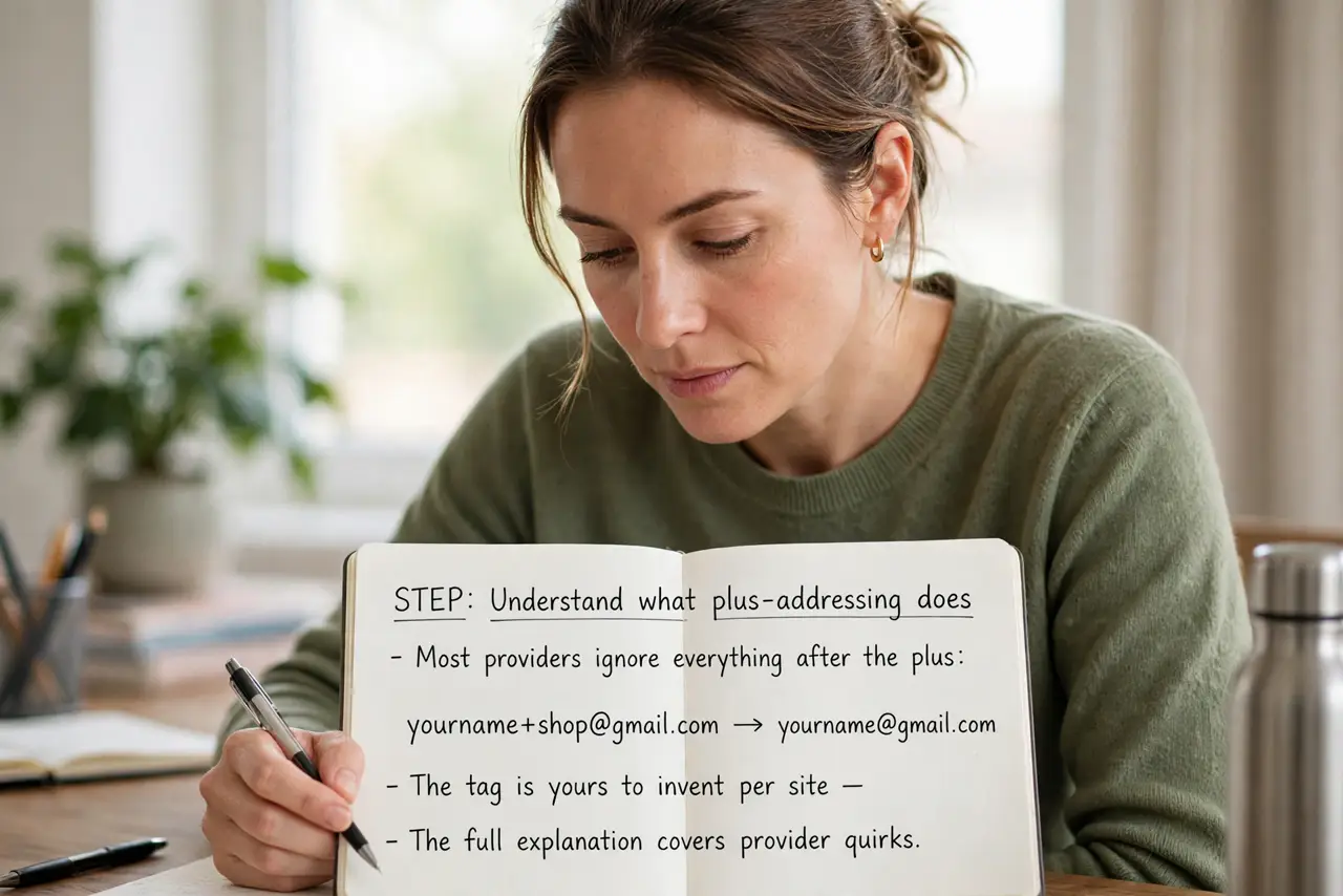A person performing the first step of the guide: Understand what plus-addressing does.