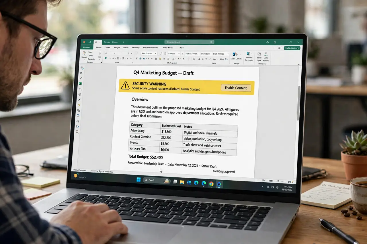 Attachment Asks to Enable Macros? Say No — photo showing the situation described in the guide.