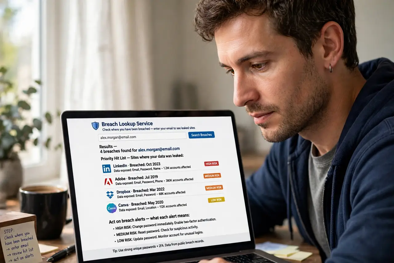 A person performing the first step of the guide: Check where you have been breached.