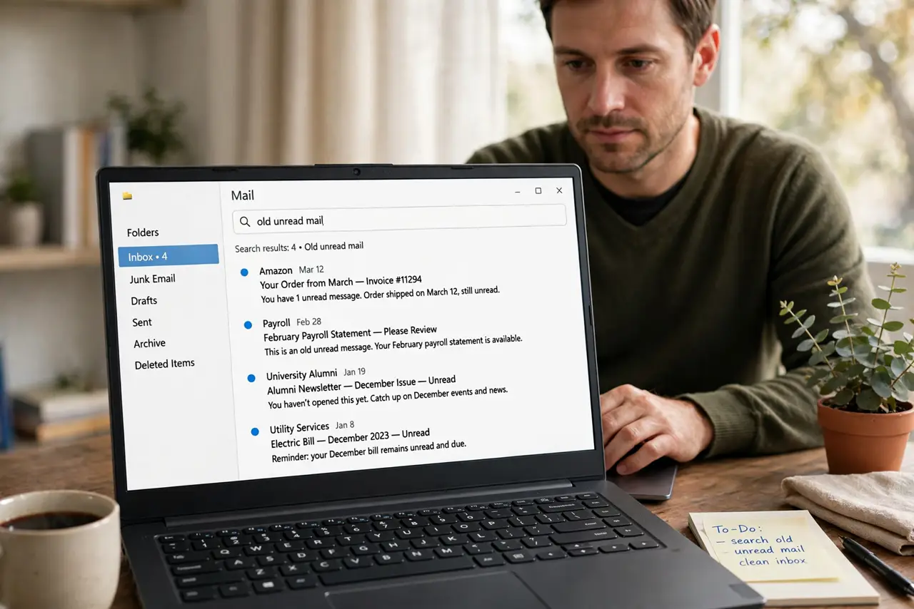 Person performing step 1: Search for old unread mail. Search your inbox for unread mail older than six months, or older than a date you choose. Old unread mail is...