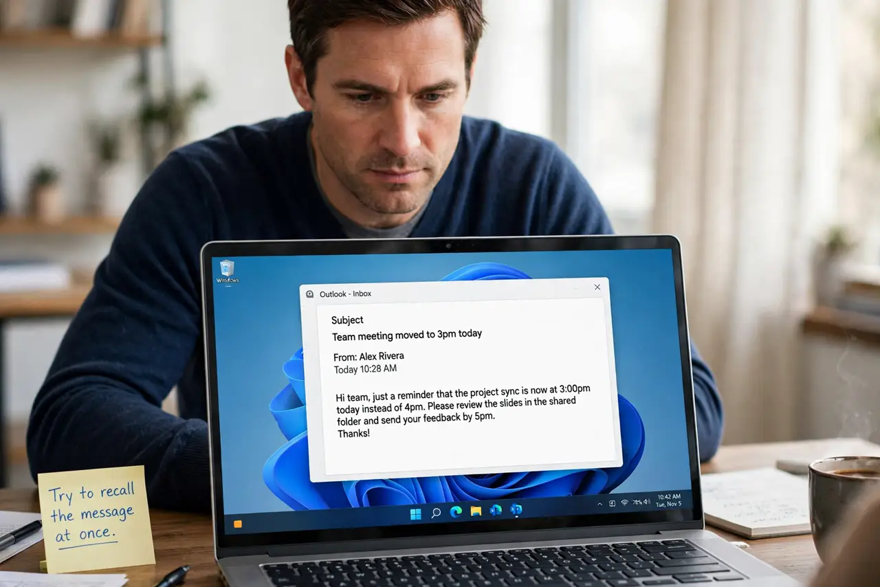 Person performing step 1: Try to recall the message at once. Open the sent message and use the recall or unsend option immediately, if your mail system offers...
