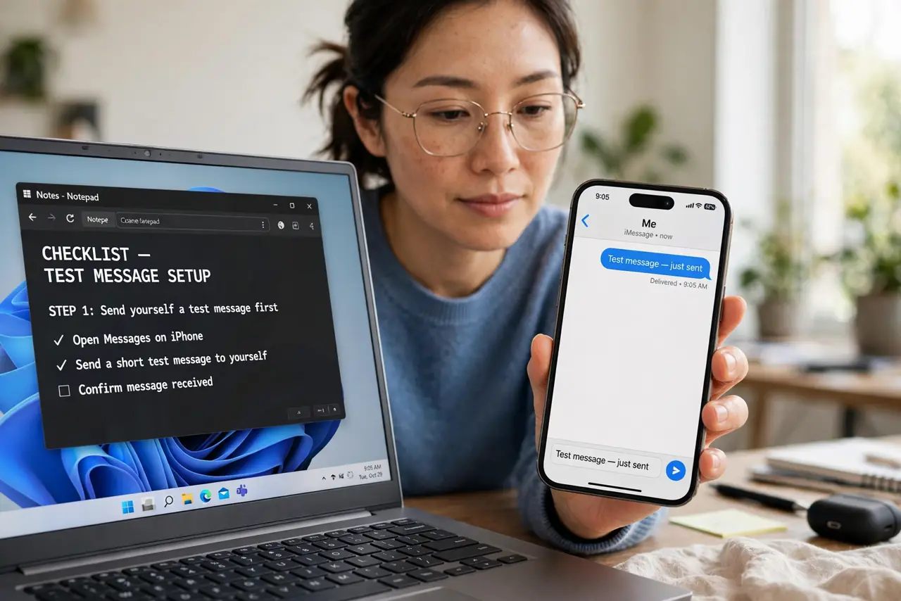 Person performing step 1: Send yourself a test message first. Send a message with the signature to yourself, and open it on your phone in portrait mode. Seeing...