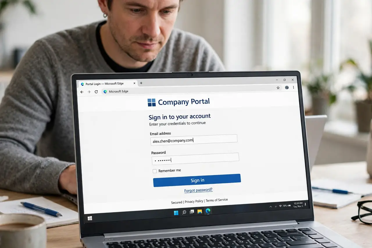 Step 1 in action for Email Won't Send on Hotel Wi-Fi: Complete the portal login in a browser.