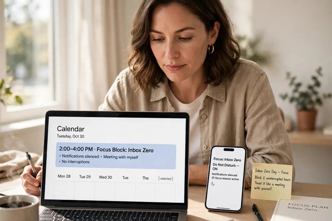 A person performing the first step of the guide: Block two uninterrupted hours.