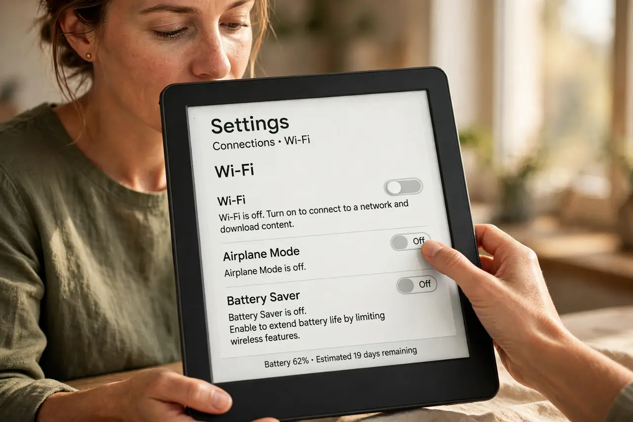A person performing step 1: Turn off Wi-Fi when not syncing.