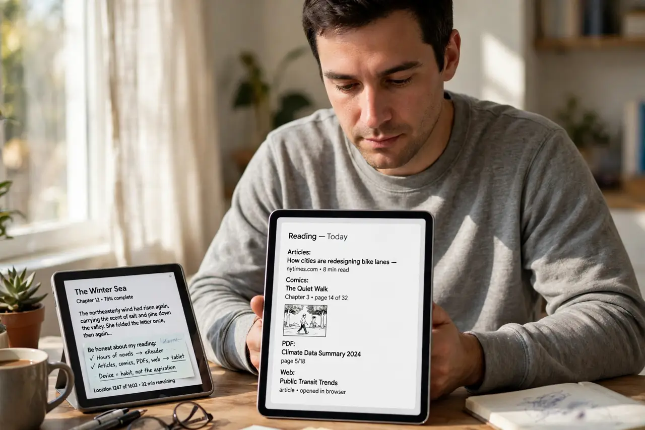 A person performing the first step of the guide: Be honest about your reading.