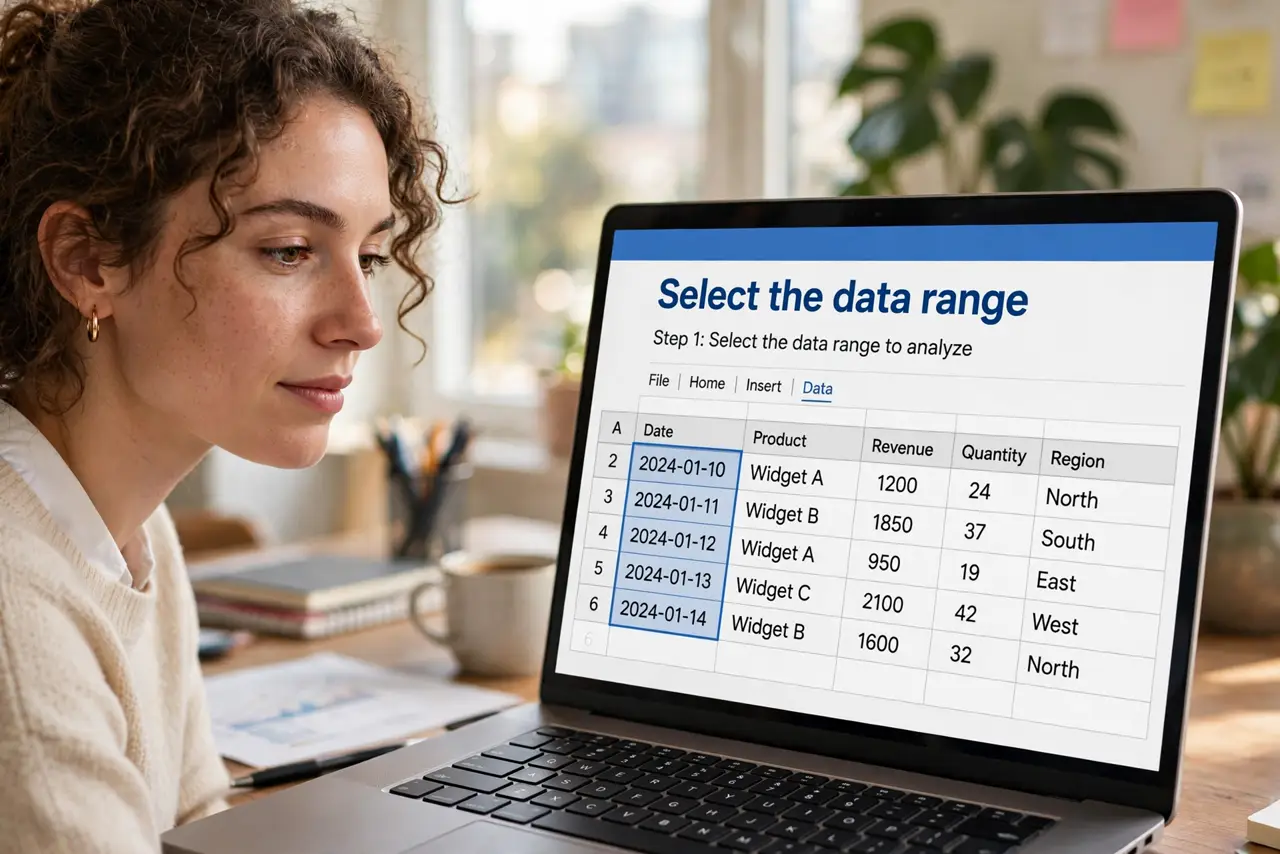 A person calmly performing the guide's first step: Select the data range.