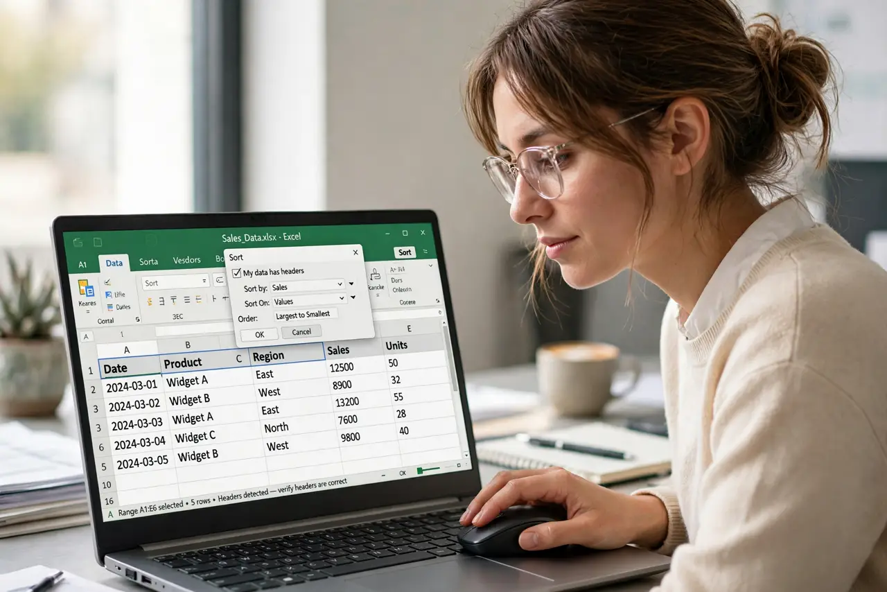 A person performing the first step of the guide: Select the data to sort.