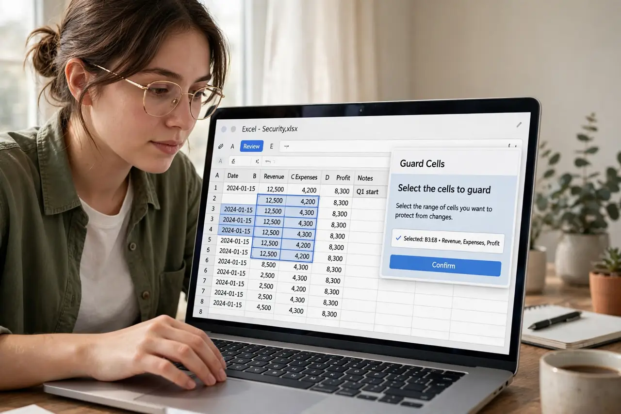 A person calmly performing the guide's first step: Select the cells to guard.