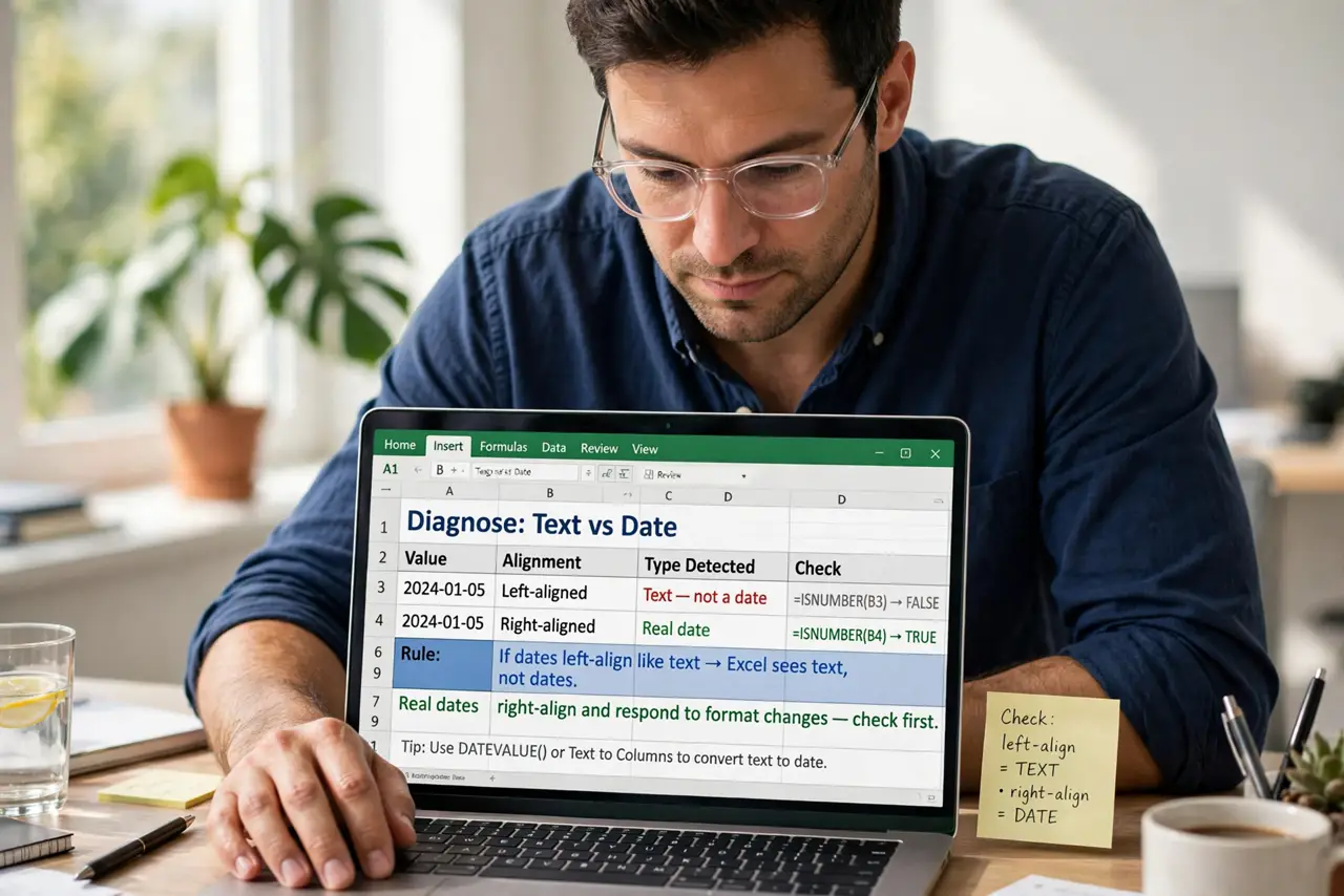 A person performing the first step of the guide: Diagnose text versus date.