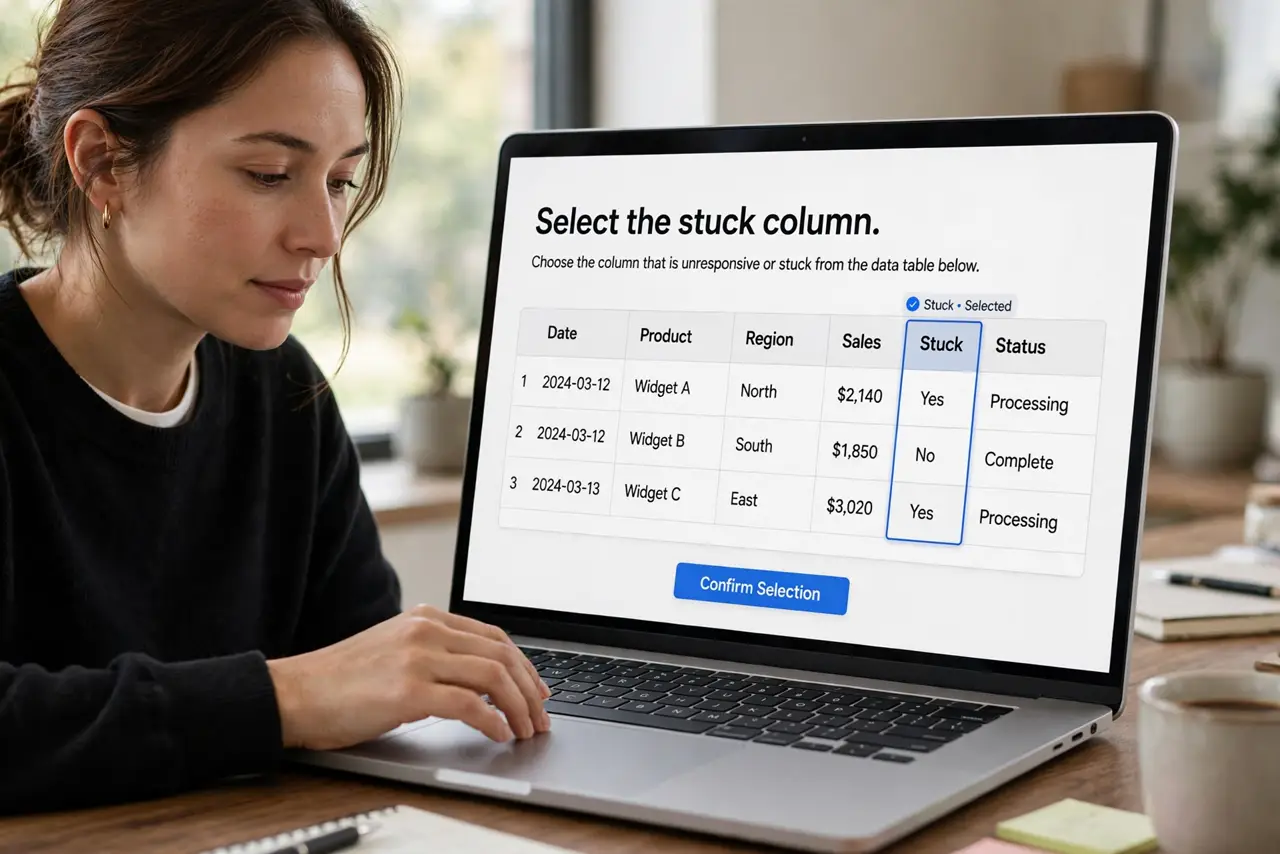 A person calmly performing the guide's first step: Select the stuck column.