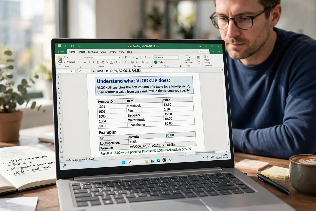 Step 1 in action for VLOOKUP vs XLOOKUP: Understand what VLOOKUP does.