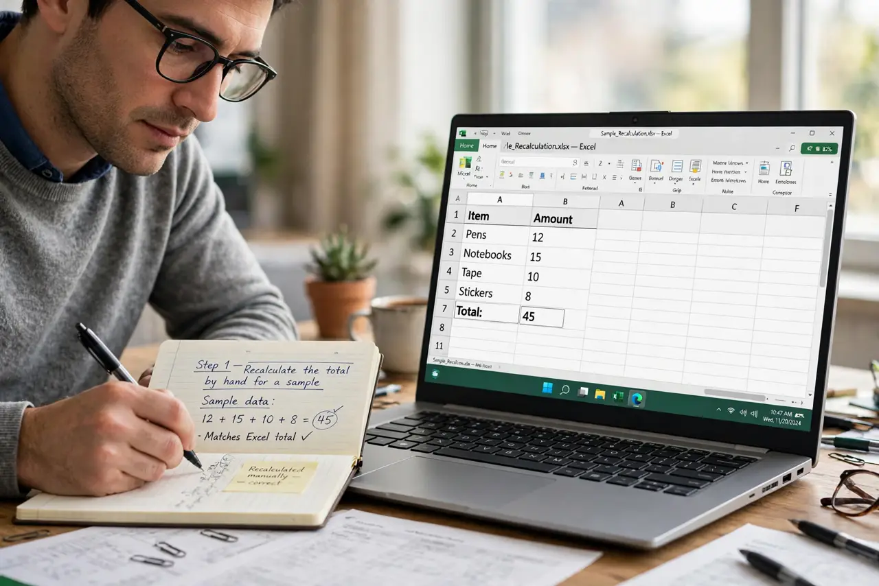 Person performing step 1 of Expense Spreadsheet Total Mismatch? Fix It