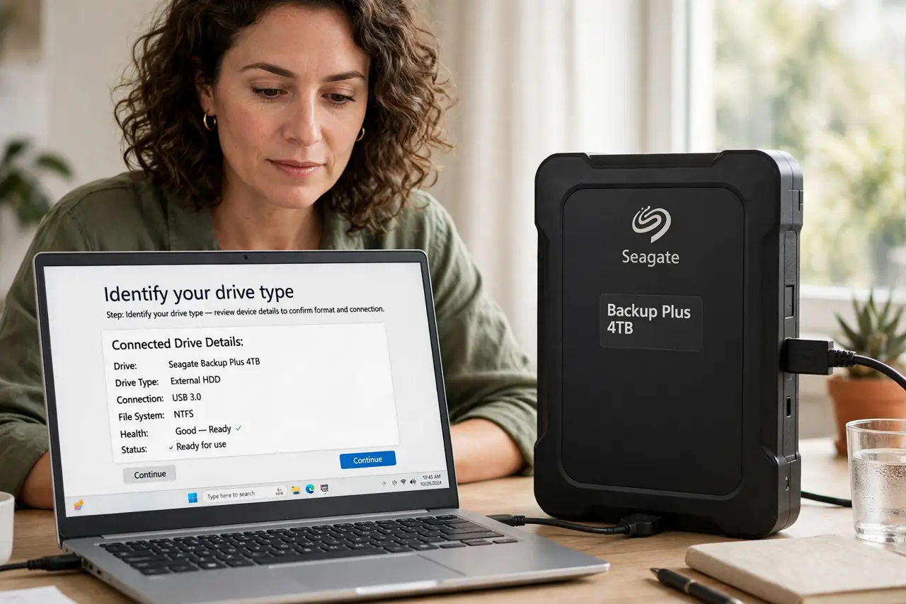 A person calmly performing the guide's first step: Identify your drive type.