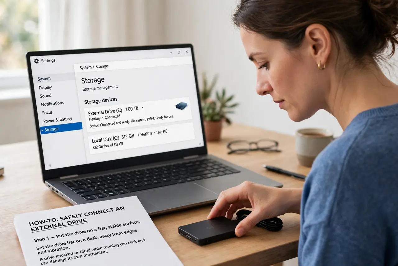 External Hard Drive Clicks? Protect Your Files — step 1 being performed on the device.