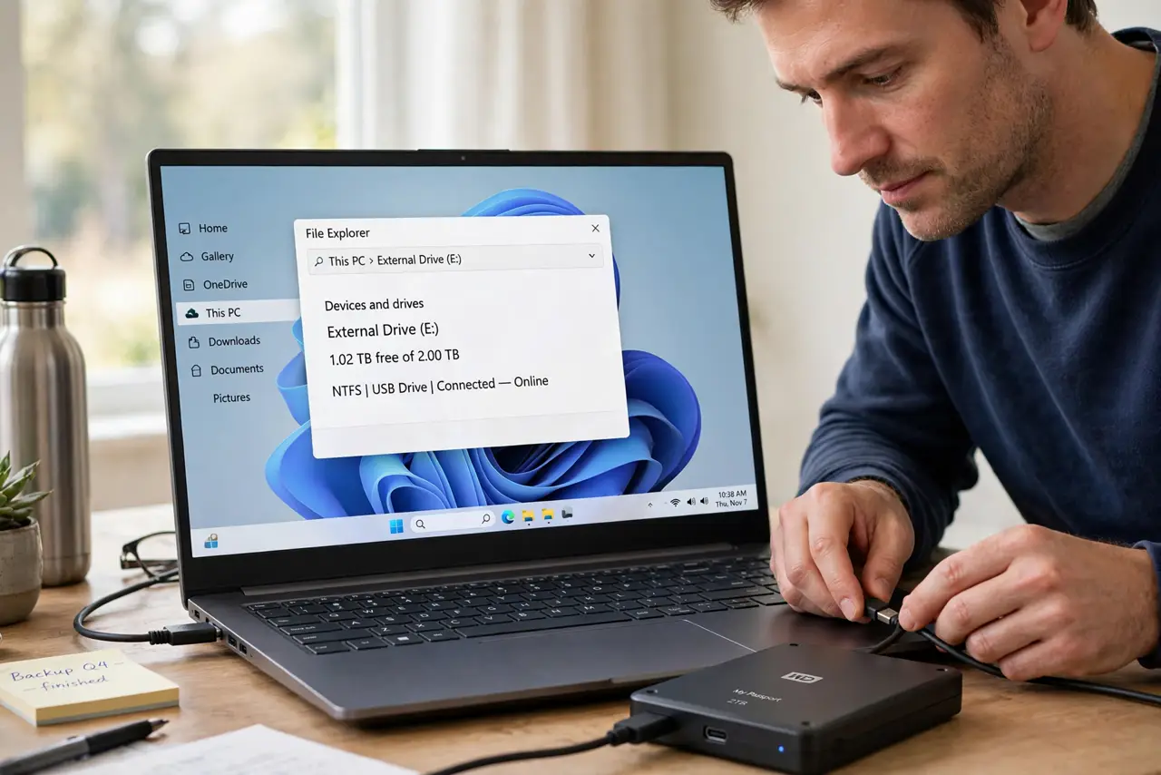 External Hard Drive Clicks? Protect Your Files — photo showing the situation described in the guide.