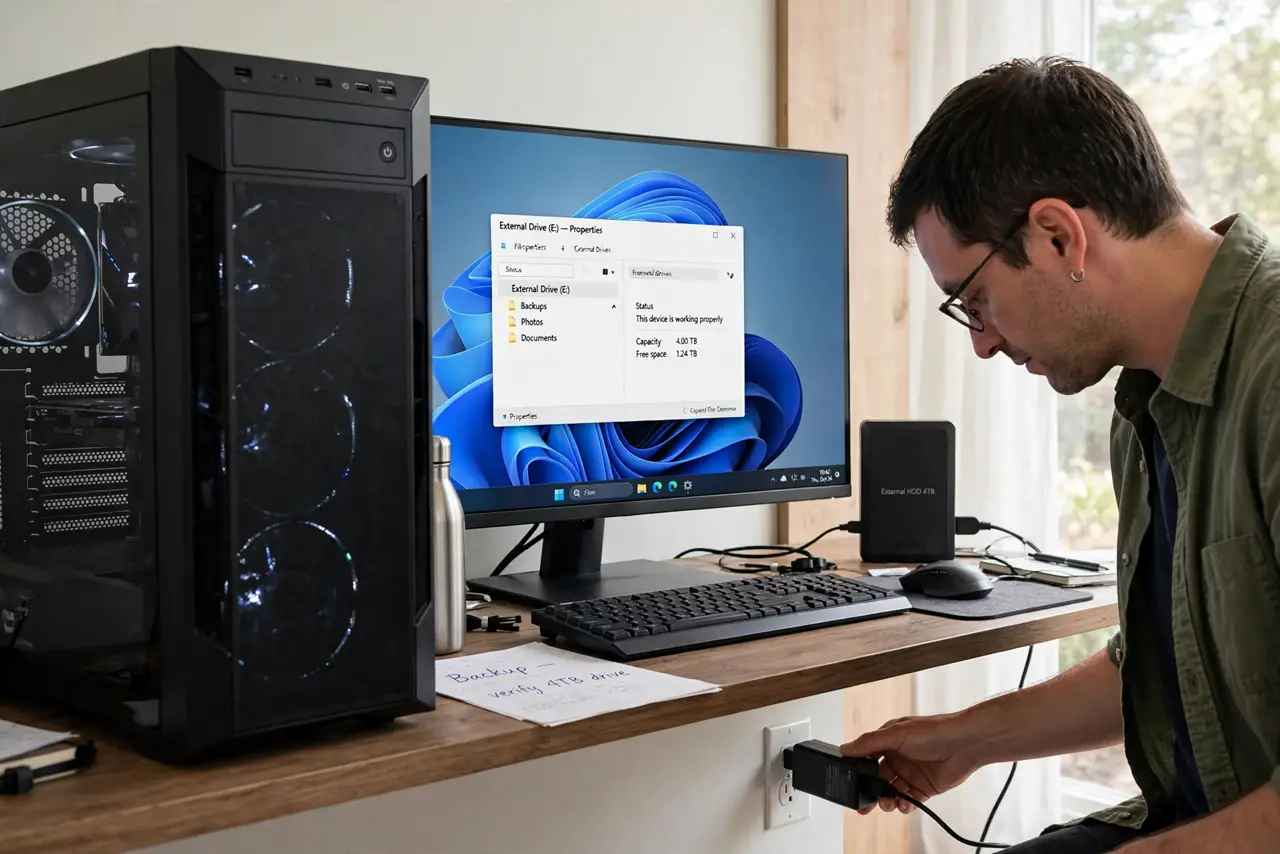 External Hard Drive Not Spinning? Fix It — photo showing the situation described in the guide.