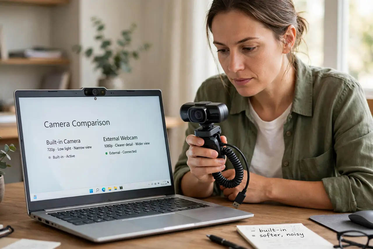 A person performing step 1: Understand why laptop cameras lose.
