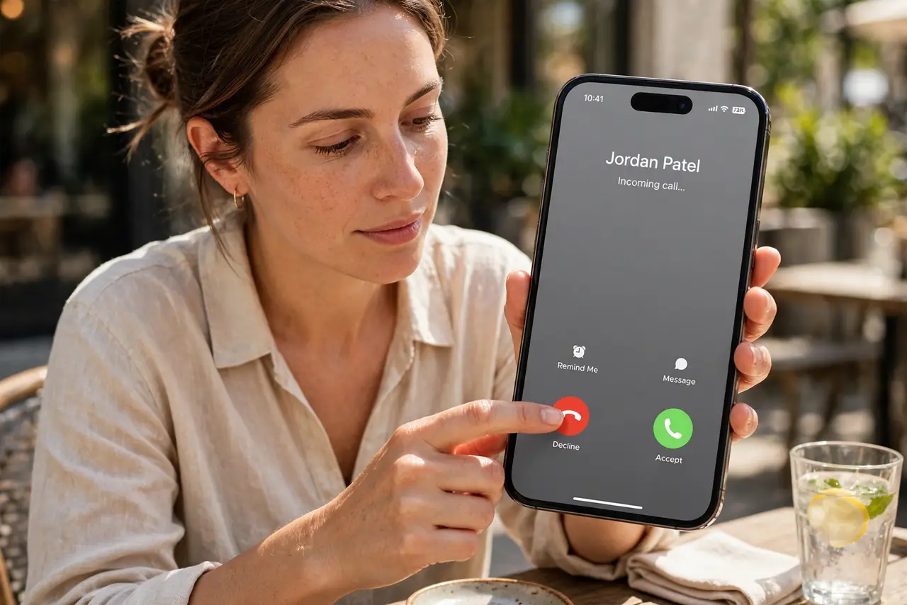 A person calmly performing the guide's first step: Hang up without engaging.