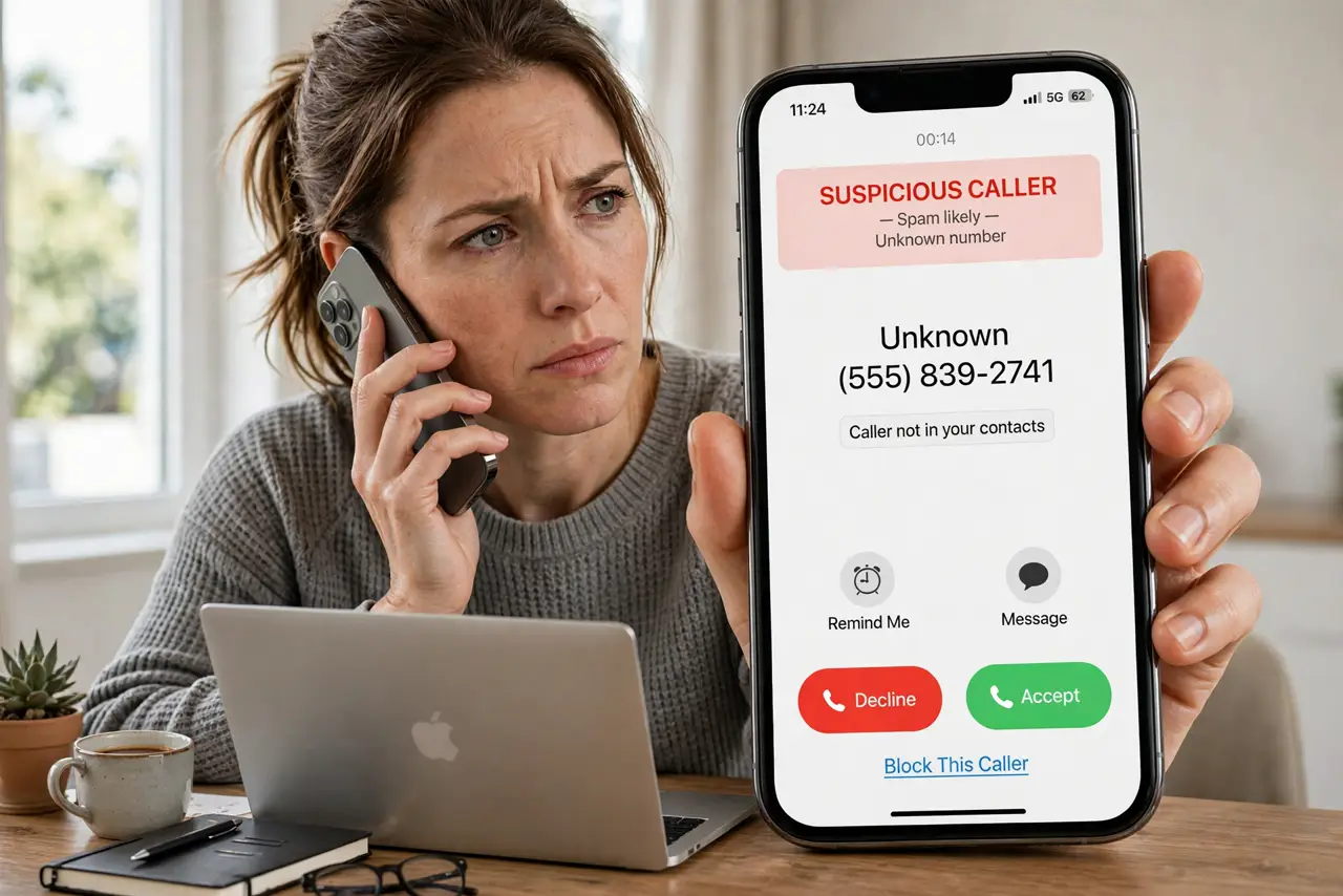 Fake Support Call? Hang Up, Never Give Access — photo showing the situation described in the guide.